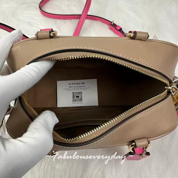Coach Satchel Crossbody Bag With Plaid Print In Jacquard CBI90 Pink Multi NWT - Picture 7 of 8